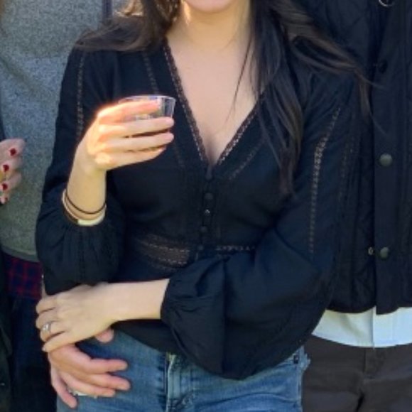 Abercrombie & Fitch black long sleeved cotton / crochet top - Picture 3 of 3